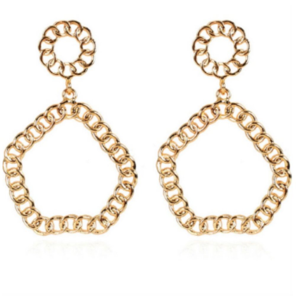 Gold chain pentagon dangle earrings